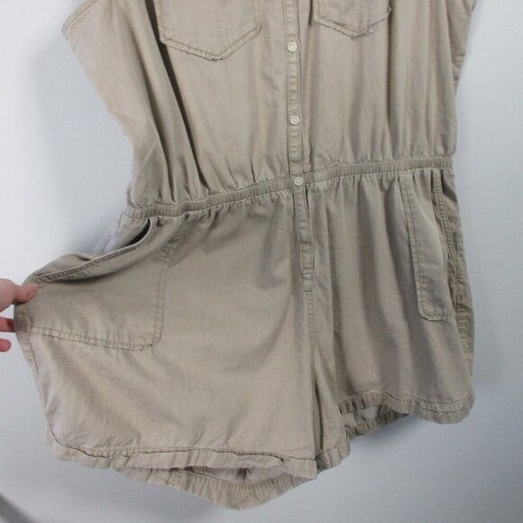 Pact Safari Romper Shortalls Women XXL Beige Organic Cotton Resort Coastal 388 - Picture 5 of 14